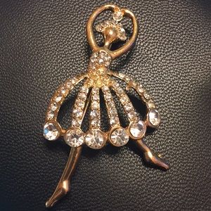 Ballerina Gold Rhinestone Crystal Pin..